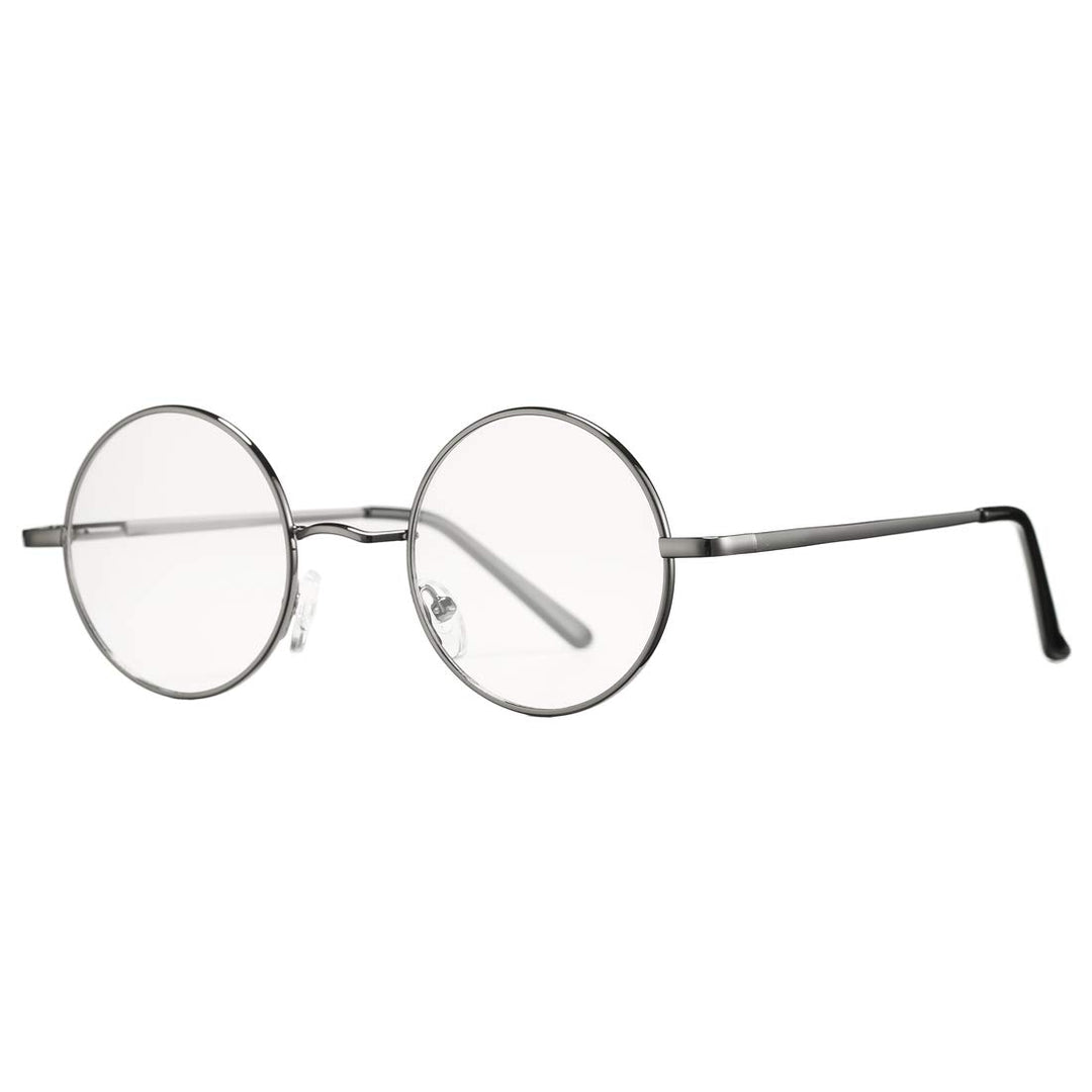Vintage Round Clear Glasses Small Metal Frame Non Prescription Lens Eyeglasses (Gunmetal)