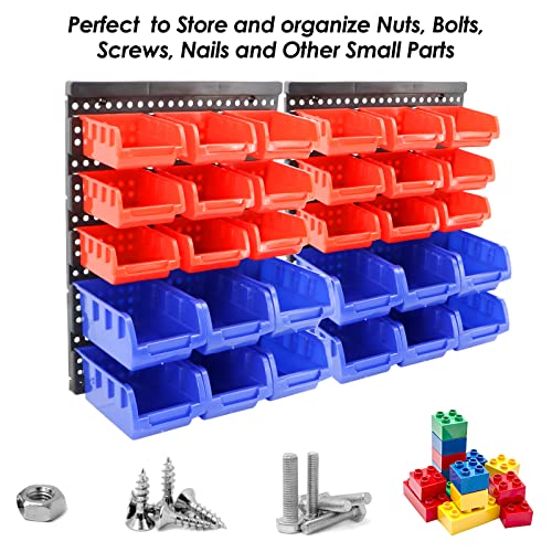 Wall Mounted Storage Bins Parts Rack 30Pcs Workshop Storage Bins Rack Garage Bolt Bins Organizer Hardware Bins Storage Bins for Nail,Screw, Bead, Button