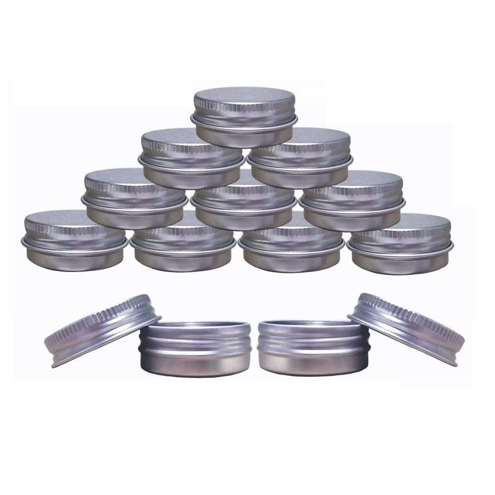 12 Pack.5 Oz/15Ml: Aluminum Tin Jars, Cosmetic Sample Metal Tins Empty Container Bulk, Round Pot Screw Cap Lid, Small Ounce for Candle, Lip Balm, Salve, Make Up, Eye Shadow, Po