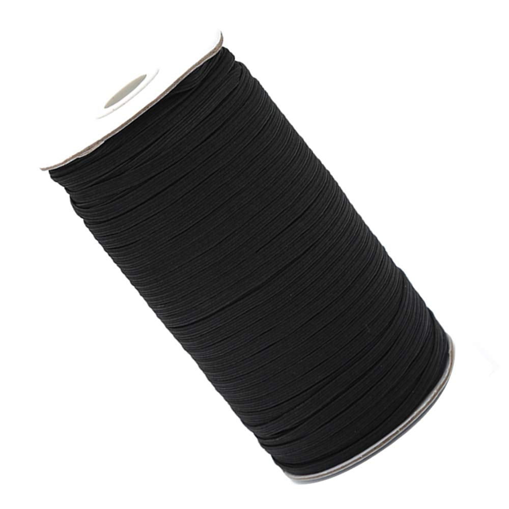 Black Flat Elastic Band Braided Stretch Strap Cord Roll for Sewing and Crafting 1/8 inch 3mm 200 Yards