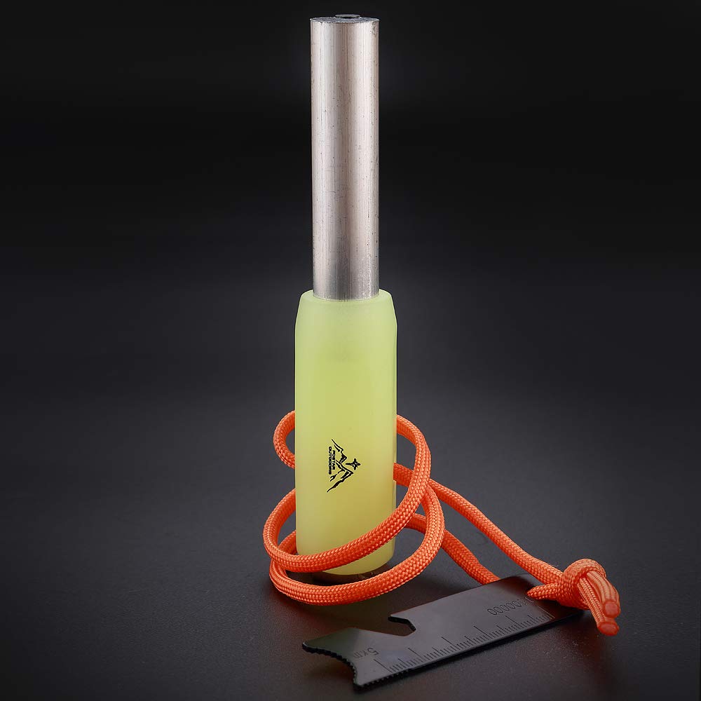 Outdoors Emergency Fire Starterï¼Å’Magnesium Mg Rod Integrate with Ferro Rod, with Paracord and Multi ââ‚¬â€œFunction Scraper Striker, Great for Bushcraft, Camping, Hiking, Hunting (Luminou