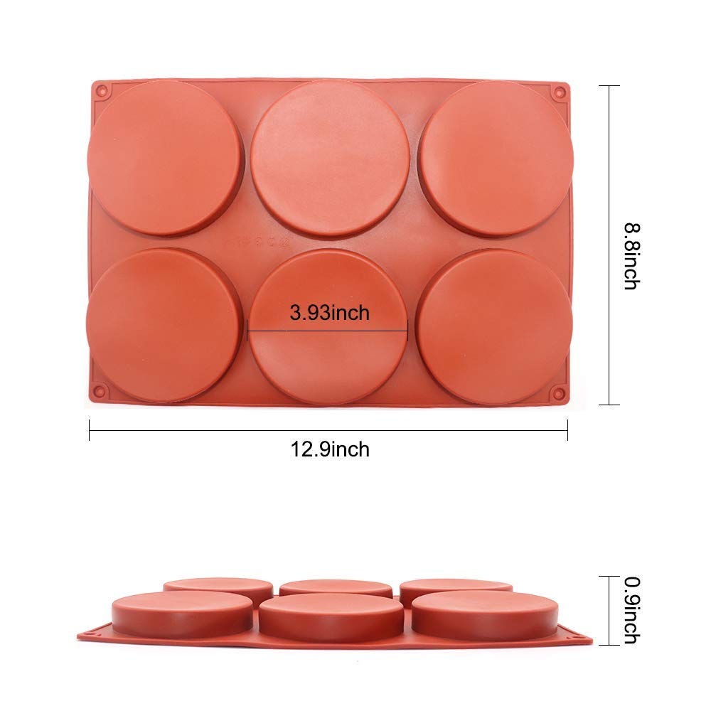 6-Cavity Large Cake Molds Silicone Round Disc Resin Coa