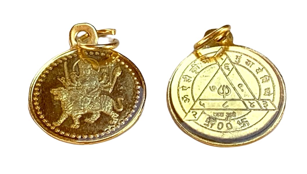 Durga Bisa Beesa Yantra Pendant - Astadhatu &amp; Golden Finish - Power, Protection, Fame
