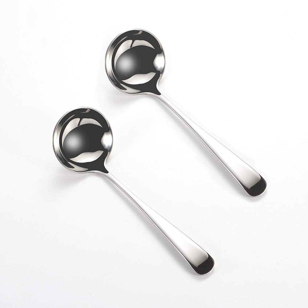 Small Soup Ladles,Sauce ladles,Gravy Soup Spoon Ladles,2 Pack SUS 304 Non-magnetic Stainless Steel 7.6 Round Ladles (Color:Silver).