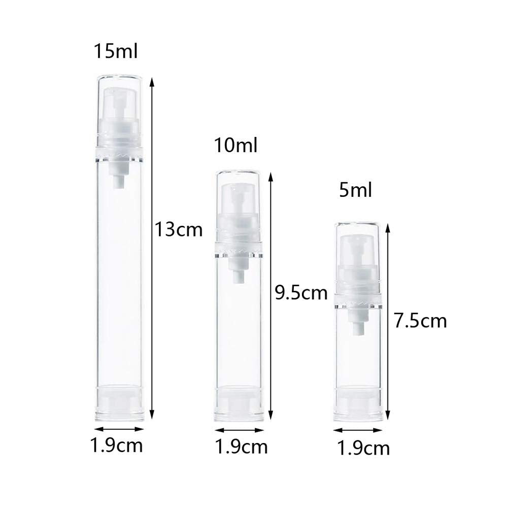 12Pcs Transparent Airless Pump Press Bottle Portable Plastic Vacuum Bottle Empty Refillable Sample Travel Container Jars Vials Pots Makeup Holder for Lotion Essence Emulsion Foundation (5ml/0.17oz)