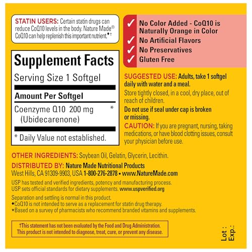CoQ10 200mg, Dietary Supplement for Heart Health Support, 40 Softgels, 40 Day Supply