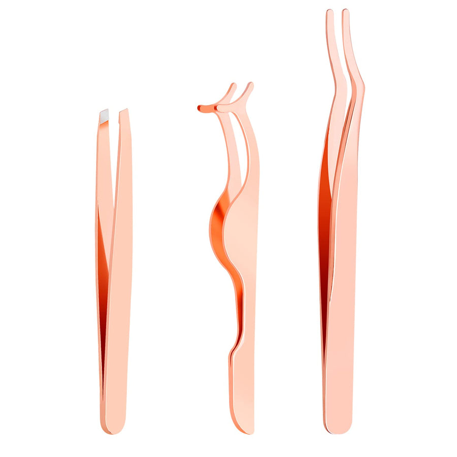 3 Pieces Eyelash Applicator Tool,False Eyelashes Applicator - Eyelashes Curlers - Curved Eyelash Curler(Rose Gold)