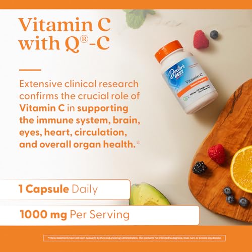 Doctor&#39;s Best Vitamin C with Q-C - Vitamin C 1000mg Non-GMO, Vegan, Gluten Free, Soy Free, Sourced from Scotland Veggie Caps, 120 Count