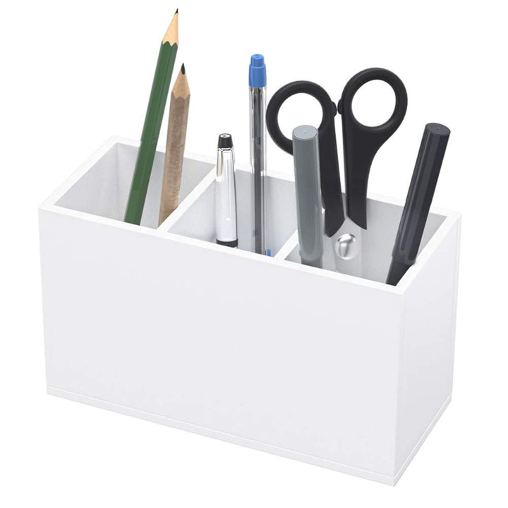Acrylic Pen Holder 3 Compartments, White Pencil Organizer Cup for Countertop Desk Accessory Storage