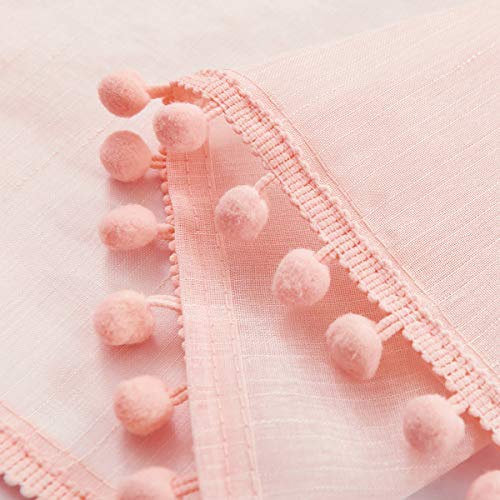 Treatmentex Blush Pink Pompom Sheer Curtains for Bedroo