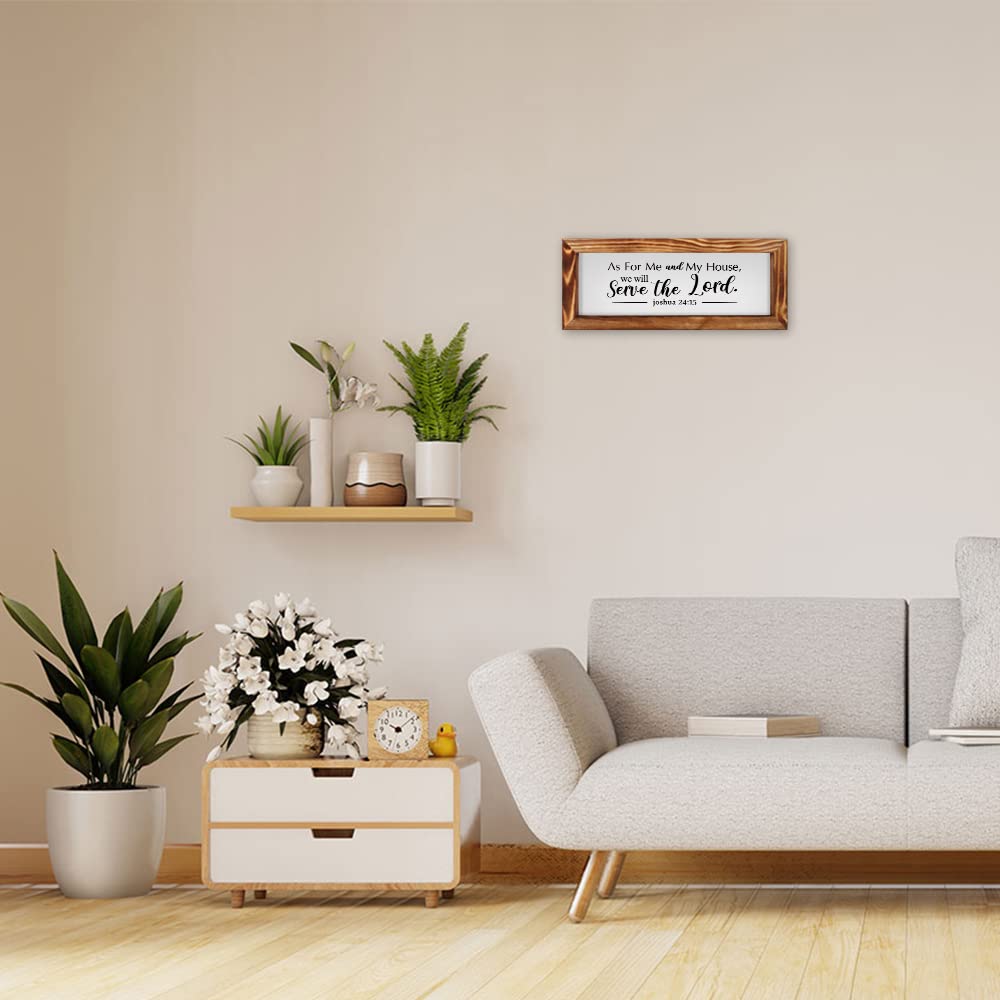 Framed Wooden Bible Verses Sign Wall Decor (15.8x6.3), Farmhouse Christian Scripture Wall Art, Serve the Lord Joshua 24 15 God Plaque for Mother&#39;s Day/Housewarming Gift