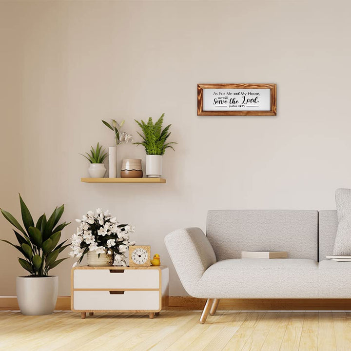 Framed Wooden Bible Verses Sign Wall Decor (15.8x6.3), Farmhouse Christian Scripture Wall Art, Serve the Lord Joshua 24 15 God Plaque for Mother&#39;s Day/Housewarming Gift