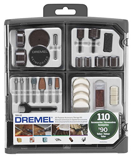 709-02 110-Piece All-Purpose Rotary Tool Accessory Kit- Includes a Carving Bit, Sanding Drums, Grinding Stones, Cutting Discs, and a Storage Case, Gray
