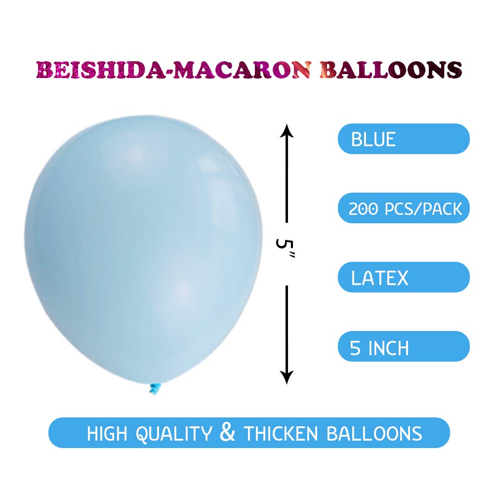5 Inch Mini Blue Party Pearl Balloons, 200 Pcs Light Blue Macaron Latex Balloons for Birthday Wedding Engagement Anniversary Christmas Festival Picnic or Any Friends Family Party