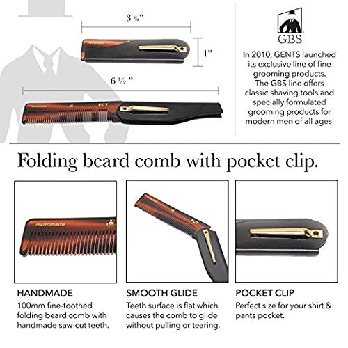 2 Pack Men&#39;s Combs - Handle Bar Comb for Mustache &amp; Folding Hair Comb