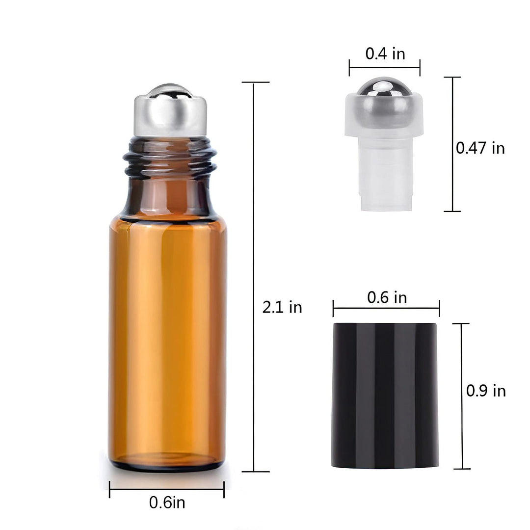 Essential Oil Roller Bottles, 24 Pack Amber Glass Roller Bottles 5ml, Roller Balls for Essential Oils, Roll on Bottles (96 Pieces Labels, 4 Funnels, 4 Dropper, 2 Opener)