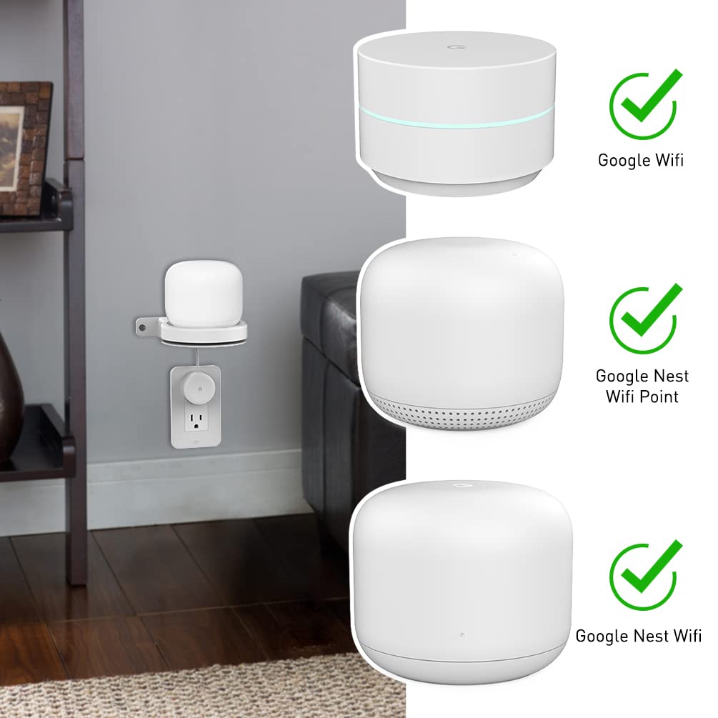 ABS Wall Mount Compatible with Nest WiFi Router- AC2200 Bracket Holder Shelf for Nest WiFi Point [Built-in Cable Management] (White)