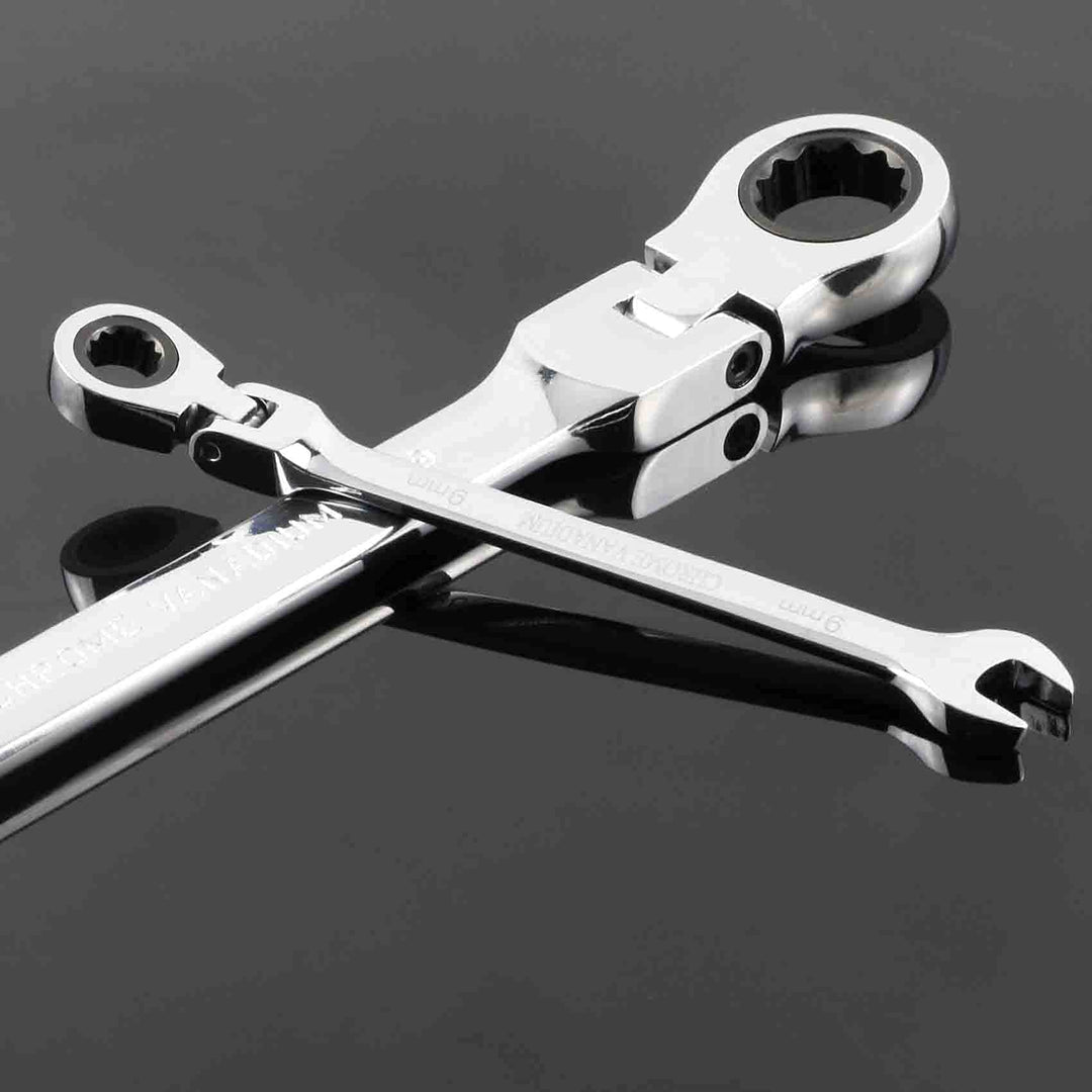 12pcs Flex Head Ratcheting Wrench Set- 8-19mm Metric Ratchet Combination Wrenches CrV Gear Spanner Set