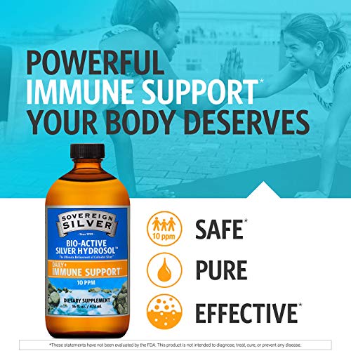Bio-Active Silver Hydrosol for Immune Support - Colloidal Silver Liquid -10 ppm, 16oz (473mL) - Value Size