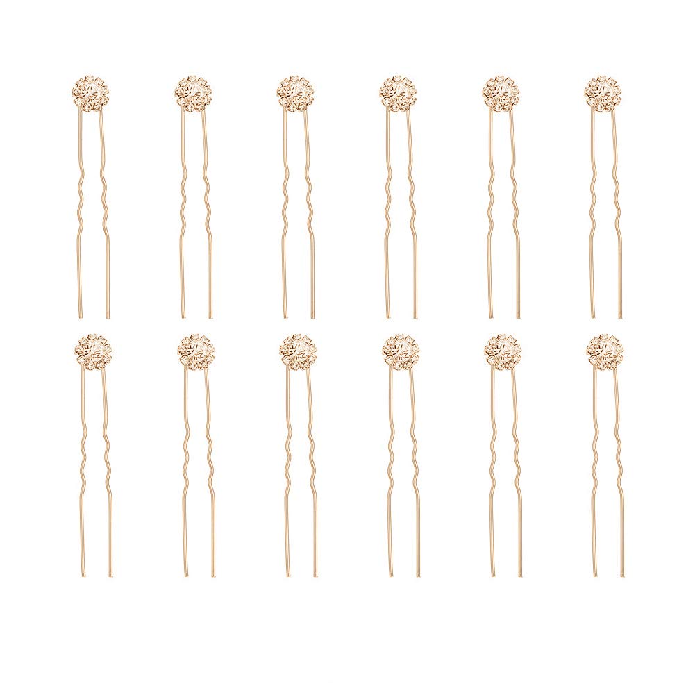 Ammei Crystal Bridal Hair Pins Clips Wedding Hair Accessories Hair Set Jewelry With Rhinestone For Brides and Bridesmaids Set Of 12 (Rose Gold)