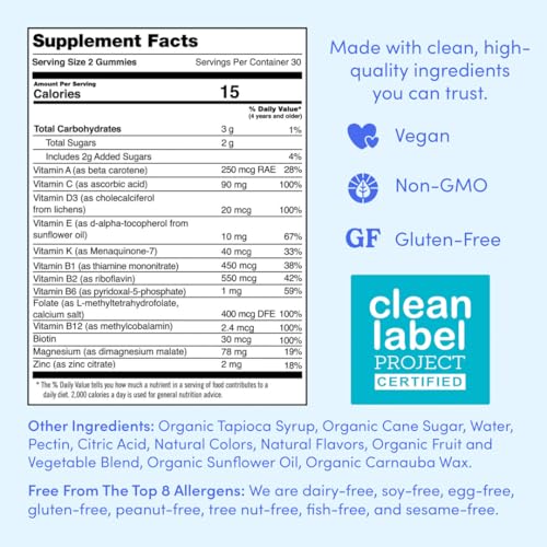 Multivitamin for Women - Daily Womens Multivitamin Gummies - Vitamin A C D E B12, Magnesium, Zinc, Biotin – Vegan, Gluten Free Womens Vitamins - Hair Growth, Skin, Energy – 30 Day Supply