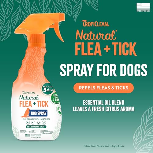 Max Strength Flea and Tick Treatment Spray for Dogs &amp; Home, Safe Prevention Around Kids, Powerful &amp; Natural Defense, Made in USA, 16oz