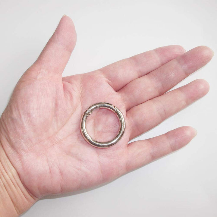 Sturdy Alloy Spring O Ring,Spring Clip Round Carabiner,Metal Circle Trigger Rings Firm Clasp Snap Hook Key Ring Buckle Fastener,Range 3/4 inch to 2 inch Size (Silver, 35mm(1.37))