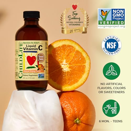 Liquid Vitamin C - Pure Vitamin C Liquid, Vitamin C for Kids, Liquid Supplement, Immune System Support, Great Taste - Natural Orange, 4 Fl Oz (Pack of 3)