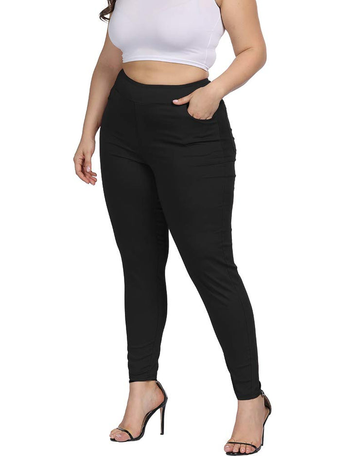 Plus Size Pants for Women Work Business Casual Skinny High Waisted Capri Pants 661_Black 18W