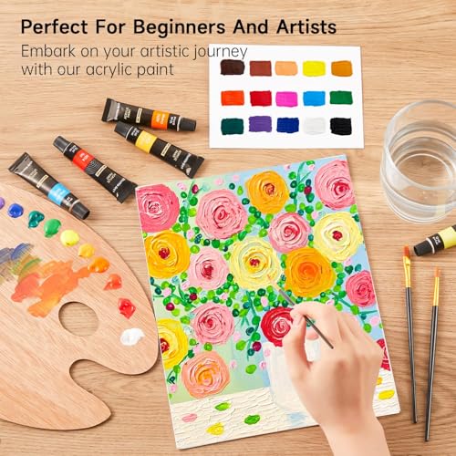 Acrylic Paint Set, 16 x12ml Tubes Artist Quality Non Toxic Rich Pigments Colors Great for Kids Adults Professional Painting on Canvas Wood Clay Fabric Ceramic Crafts