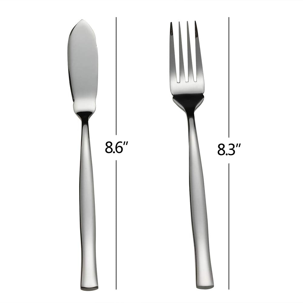 8-Piece Stainless Steel Fish Forks Fish Knives, Fish Serving Fork and Fish Serving Knife