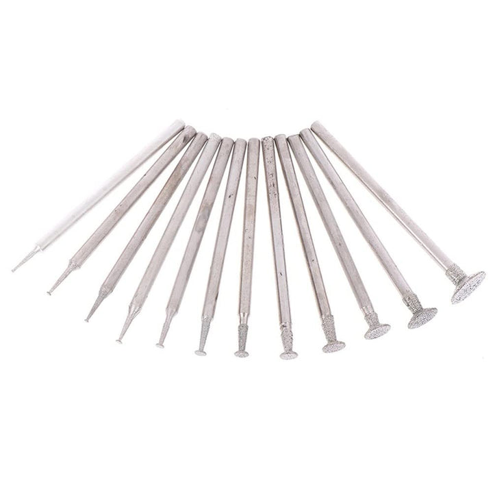 12Pcs 2.35mm(3/32&#39;&#39;) Shank Diamond Coated Grinding Burr Needle Point Bit Set, Diamond Mounted Burr Rotary Tool Set for Jade, Jewelry, Stone, Ceramic Grinding/Carving/Polishing/Engraving
