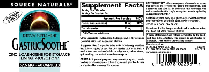 Source Naturals GastricSoothe Zinc L Carnosine* - 60 Ve