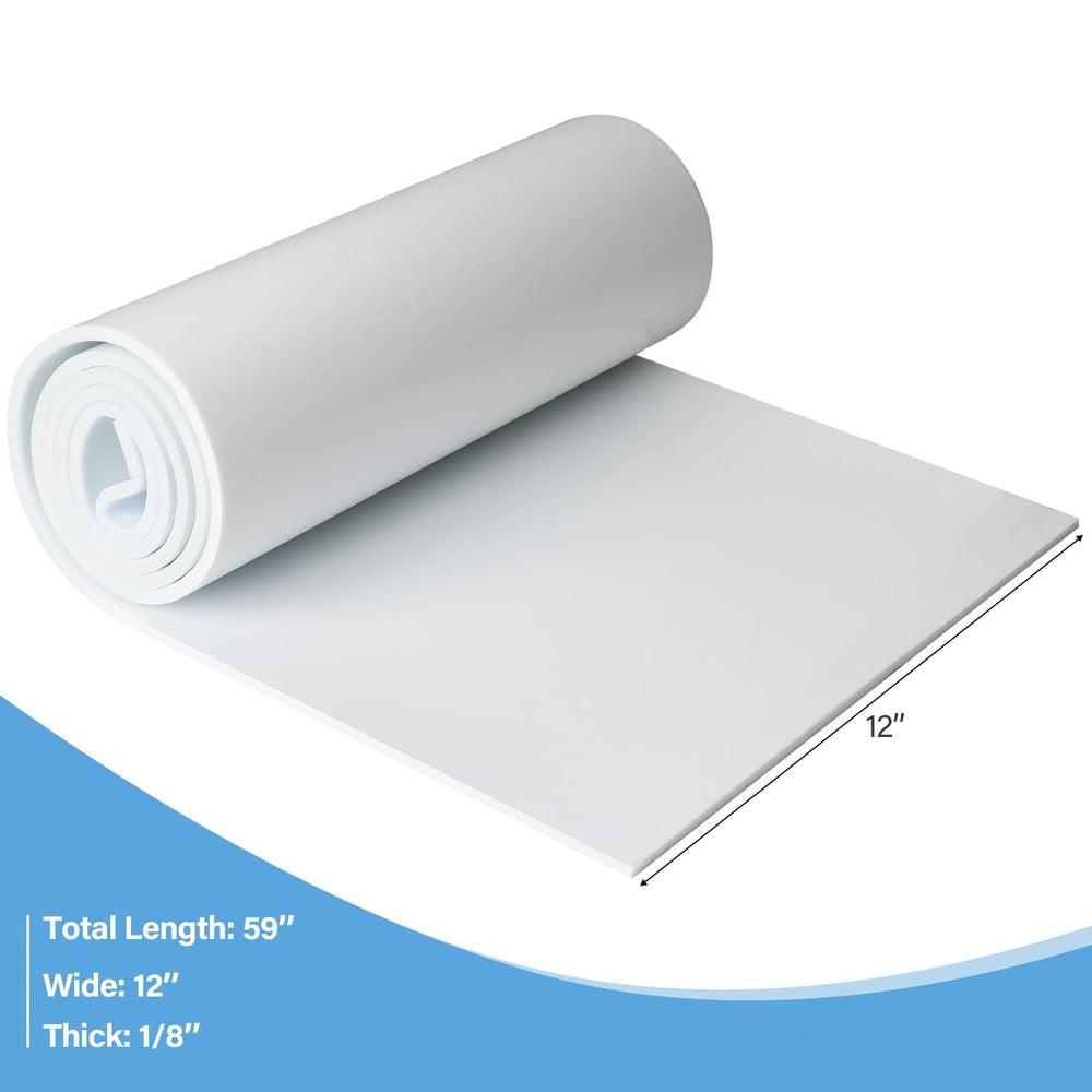 Foam Insulation Neoprene Sheets with Adhesive,Multi-Function Soundproof Large Marine Closed Cell Neoprene Rubber Roll (W:12 Inch T:1/8 Inch L:59 Inch,White)