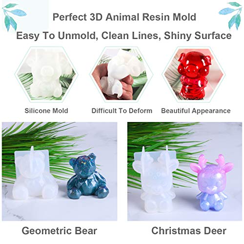20Pcs 3D Animal Resin Molds Tools Set includes 8 Resin Casting Molds Large Clear Epoxy Silicone Molds 2 Measurement Cup 10 Wood Sticks for Resin Craft DIY
