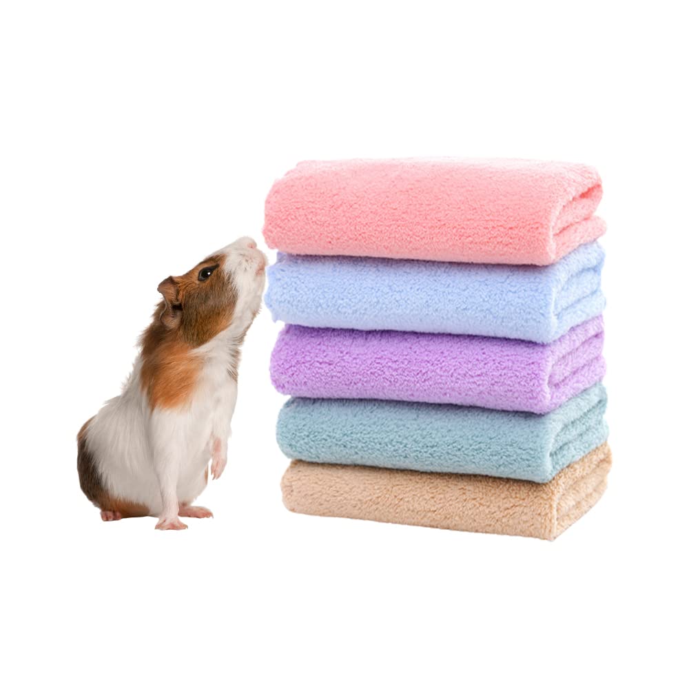 5 Pcs of Guinea Pig Fleece Cage Liners, Guinea Pig Blankets Washable, Absorbent Reusable Small Animal Sleepping Mat Pad Cover 11 x 11 Inch
