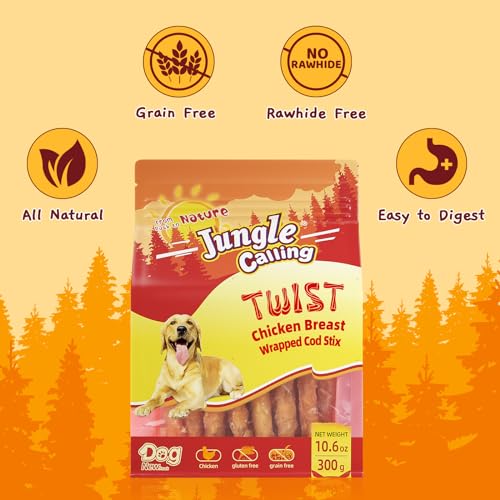 Rawhide Free Treats for Dogs, Chicken Wrapped Cod Sticks Dog Treats, Soft Chewy Treats for Training Rewards, 10.6 oz (Chicken)