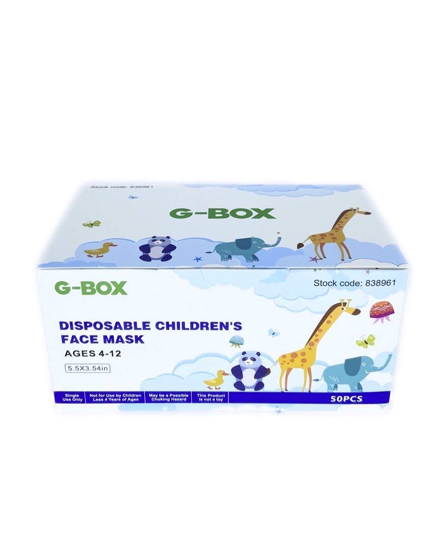 [Public Company Kids Face Masks, Children's Face Masks Disposable, 3-Layer, Cute Cartoon Patterns(100-pcs) (White Dino)