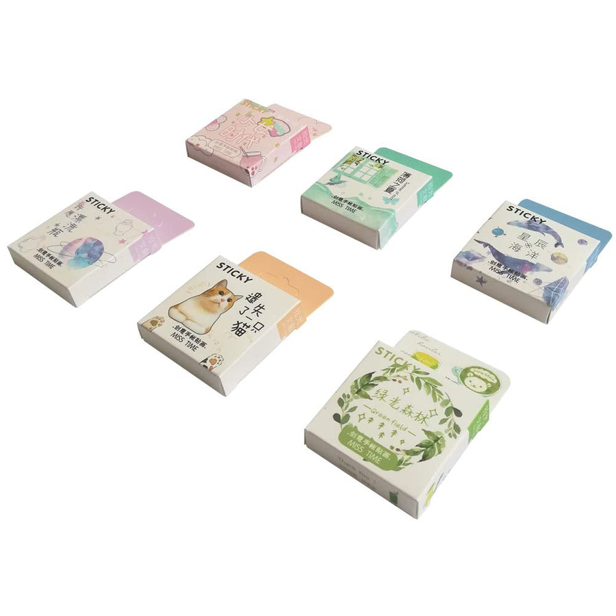 Kawaii Paper Sticker Set (6 Set, 276 Pieces) Fresh Summer Pink Girl Stuff Succulent Plant Planet Whale Snowflake Cold Drink Drifting Bottle Cute Cat Decorative Stickers for Srapbooking Album Planner
