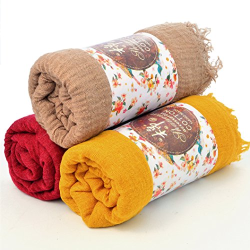 3 Pcs Women Soft Cotton Hemp Scarf Shawl Long Scarves, Travel Sunscreen