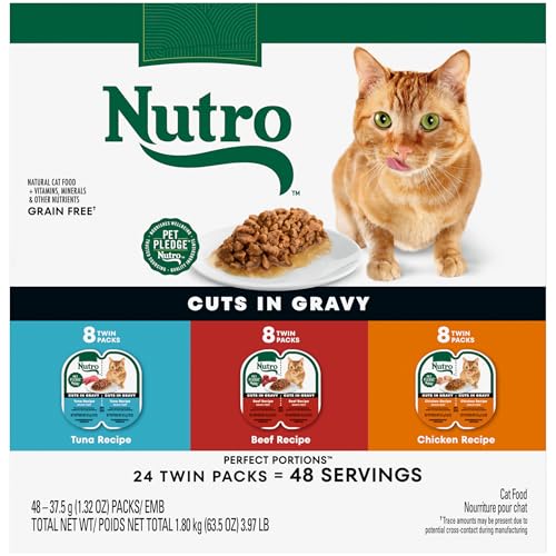 Perfect Portions Wet Cat Food Cuts in Gravy MultiPack: Beef, Tuna, and Chicken Recipes; 2.64 oz. Trays (24 Count, Pack of 1)