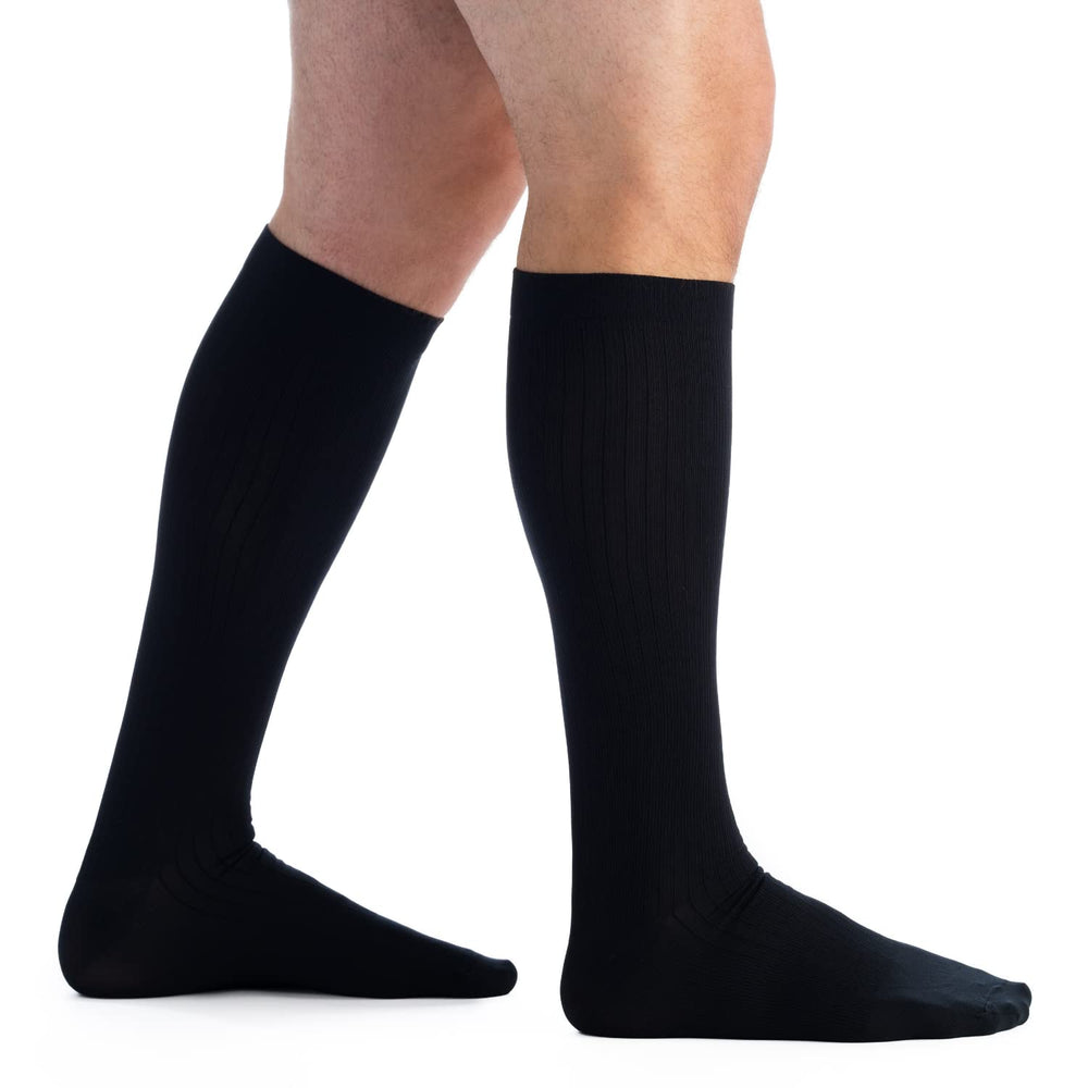 Men's USA Made Graduated Compression Socks 20-30 mmHg Firm Pressure Medical Quality Knee High Orthopedic Support Stockings Hose - Best Comfort Fit, Circulation, Travel (Large, Black)