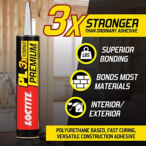 PL Premium Polyurethane Construction Adhesive, Versatile Construction Glue for Wood, Concrete, Stone, Metal &amp; More- 10 fl oz, Cartridge, 1 Pack