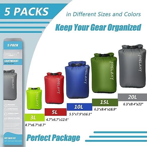 Dry Bag 3-Pack/5-Pack, Ultralight Dry Sack, Outdoor Bags Keep Gear Dry for Hiking, Backpacking, Kayaking, Camping, Swimming, Boating
