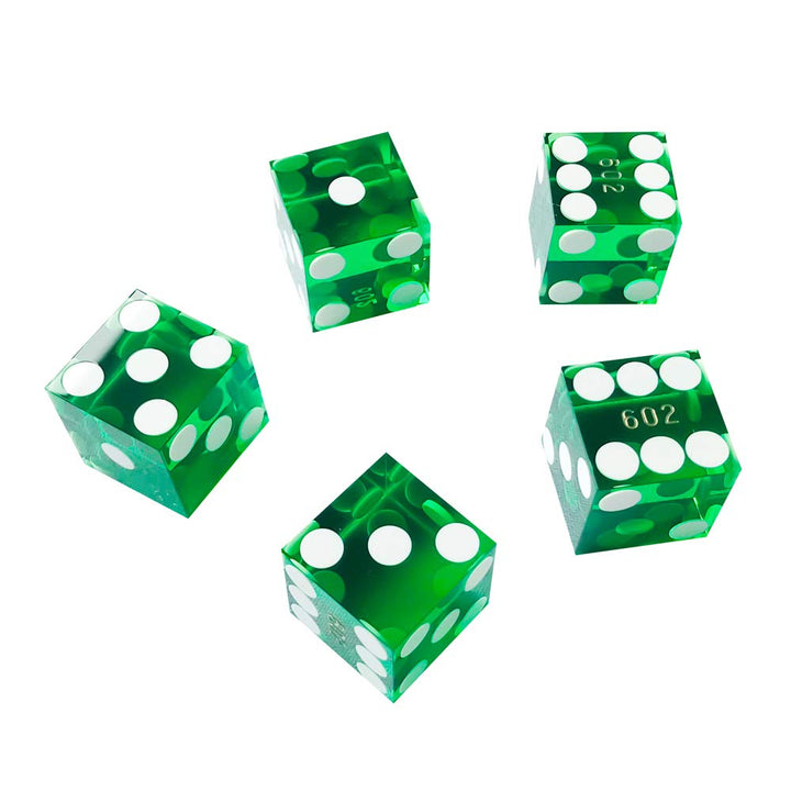 Set of 5 Grade AAA Precision 19mm Serialized Casino dice with Razor Edges and Corners - Green …