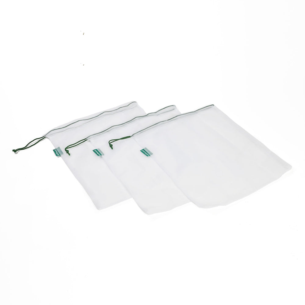 Reusable Mesh Produce Bags - Washable Set of 9 Premium Bags, TRANSPARENT Lightweight, Strong SEE-THROUGH Mesh for shopping, transporting and storing fruits and veggies.