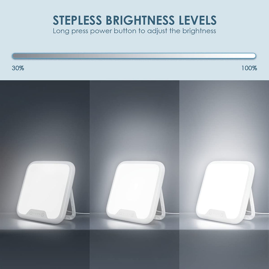 Light Therapy Lamp, Ultra-Thin UV-Free 10000 Lux Therapy Light, Touch Control with Stepless Brightness Levels and 4 Timer Function, Memory Function, 90°Rotatable Stand for a Happy Life