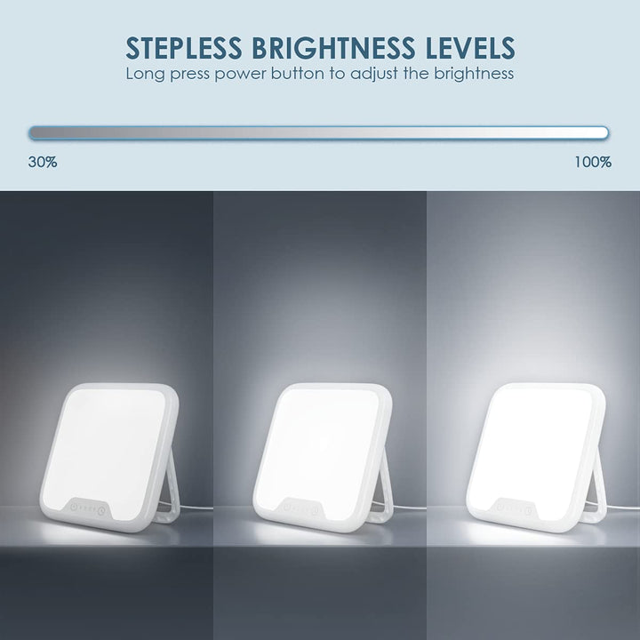 Light Therapy Lamp, Ultra-Thin UV-Free 10000 Lux Therapy Light, Touch Control with Stepless Brightness Levels and 4 Timer Function, Memory Function, 90°Rotatable Stand for a Happy Life