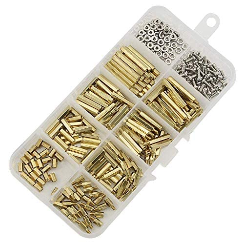 320PCS M2 Brass Male-Female/Female-Female Hex Brass Spacer Standoff Screw Nut Assortment Kit and Stainless Steel Screw Nut Set (Brass M2)