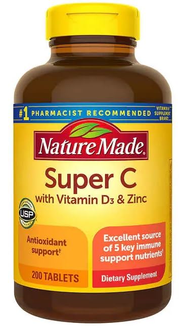 FrenchGlory Natural Made Super C with Vitamin D3 and Zinc, 200 Tablets Per Bottle
